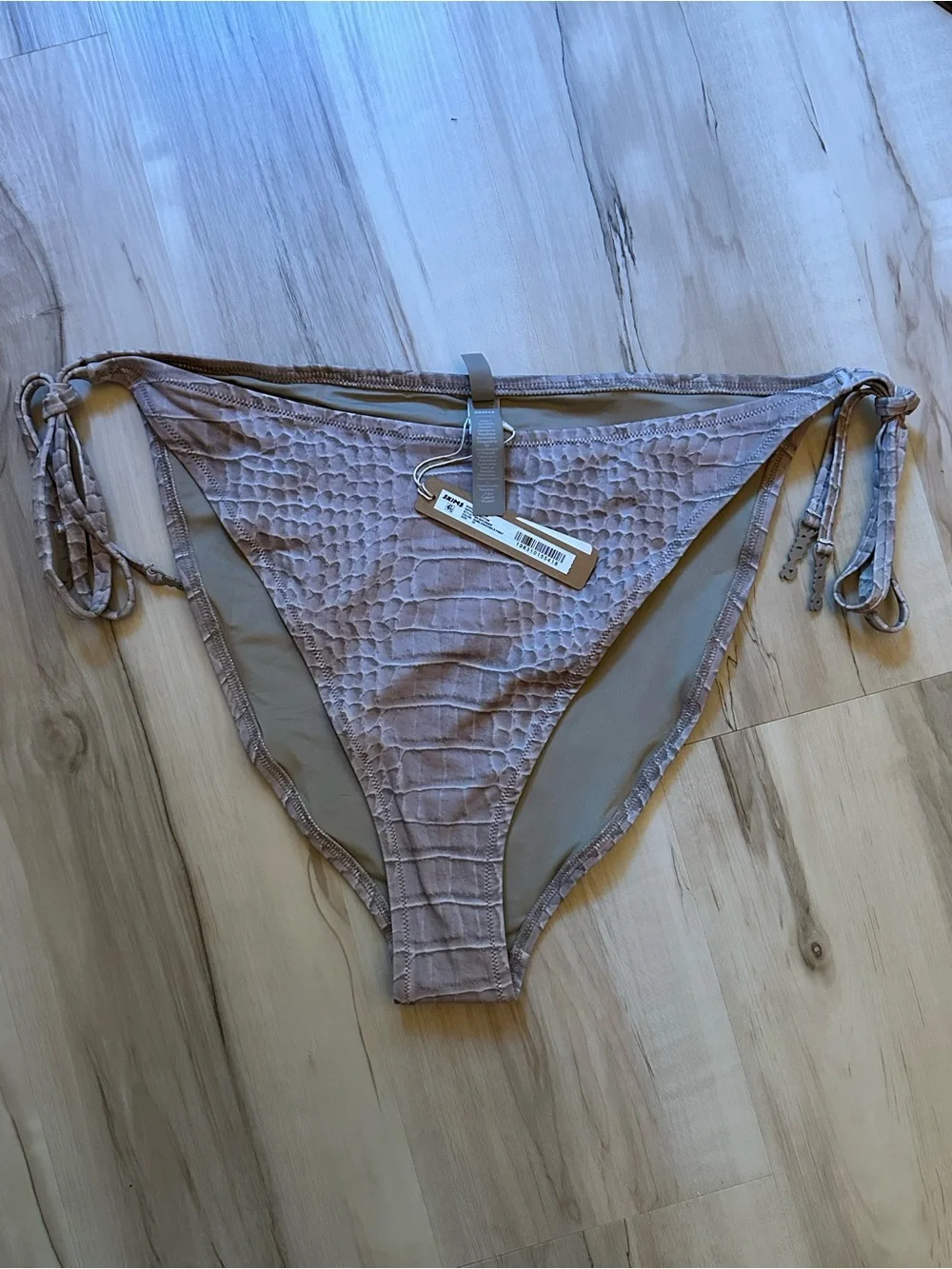 SKIMS Signature Swim Dune Crocodile Print Tie-Side Bikini Bottoms NWT